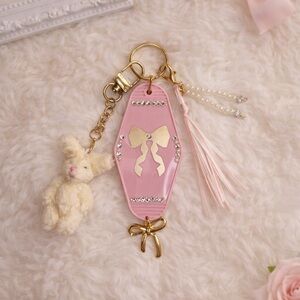 Custom Gold Keychain with Bow and Bunny Charm